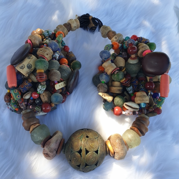 TRIBAL BEADED WALL HANGING  / WITH STAND - Picture 2 of 3